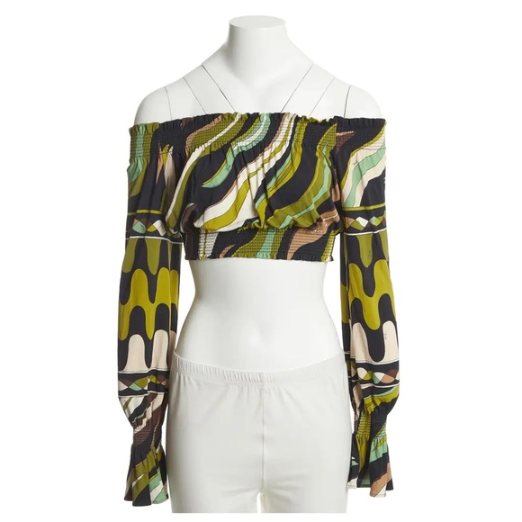 Emilio Pucci Off-Shoulder Multicolor Crop Top Marmo - Picture 4 of 4
